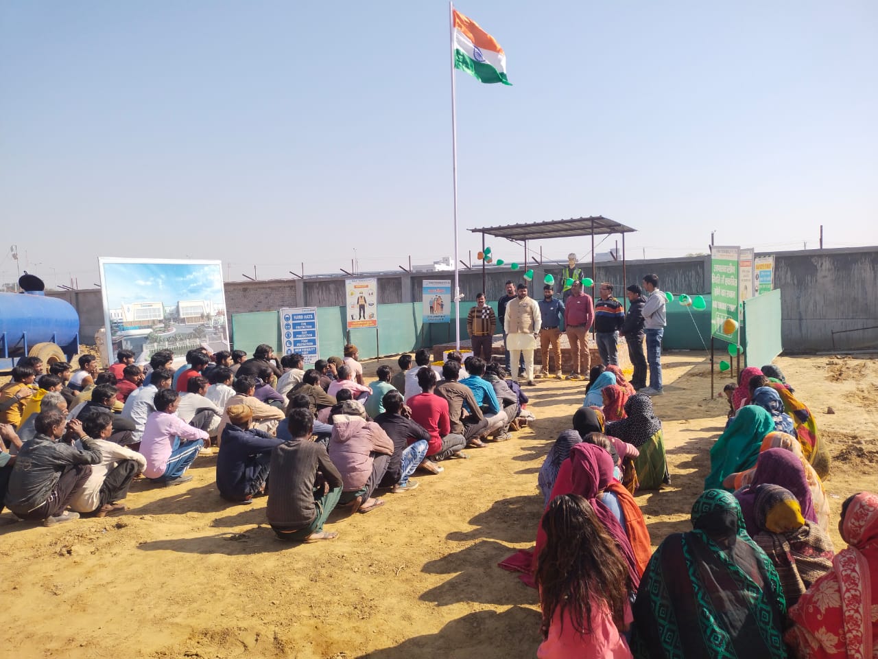 Flag hoisting at Parag Technobuild site office