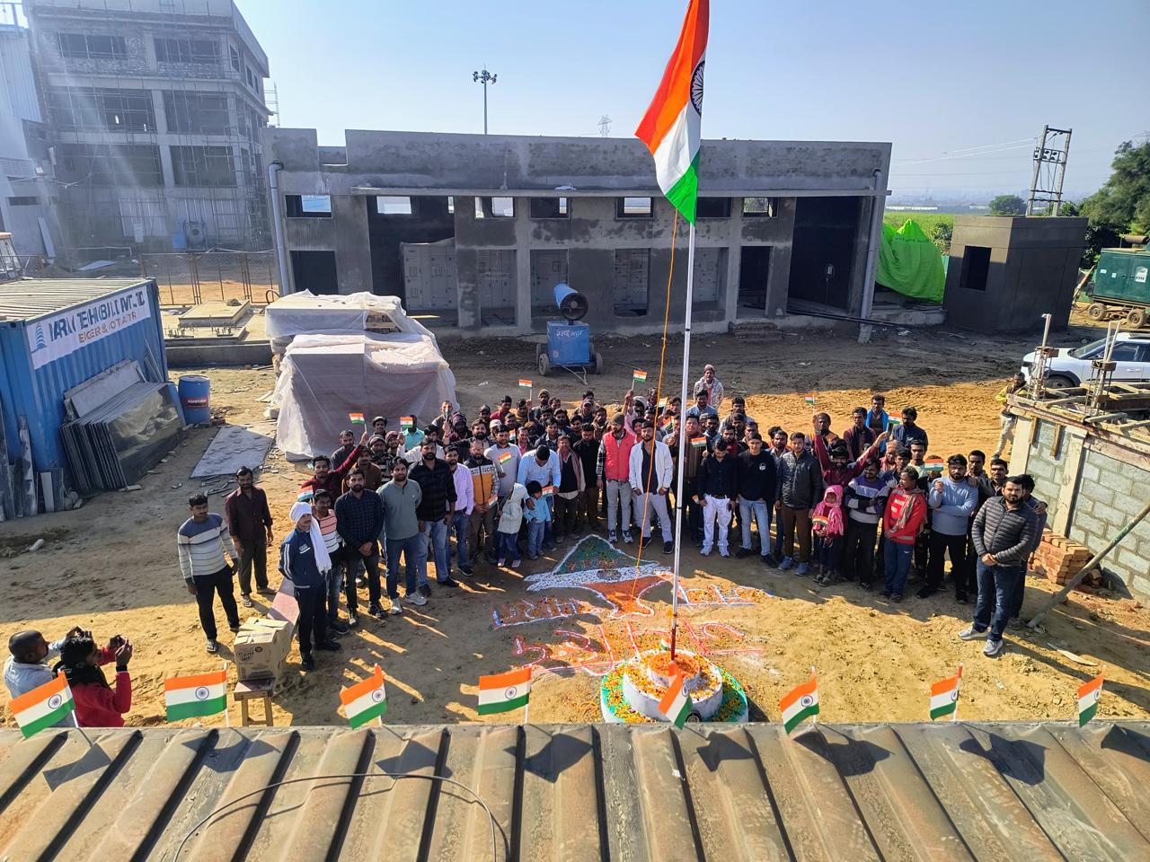 Mass celebration aerial view — Republic Day at Parag Technobuild site
